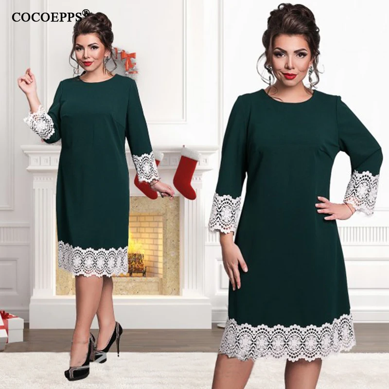 2017 Plus Size Women Dress Autumn White Lace Large 6XL Dresses Red Straight Casual Big Clothing Vestidos | Женская одежда