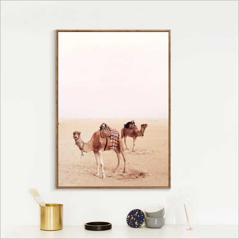 Пустынный пейзаж верблюжьи животные принты и постер настенные художественные