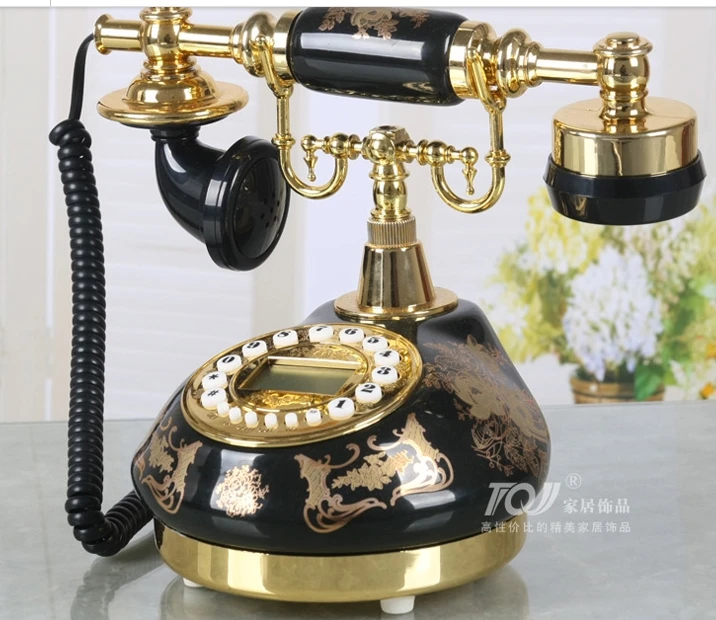 Черный золотой цветочный винтажный телефон керамический деревенский старый