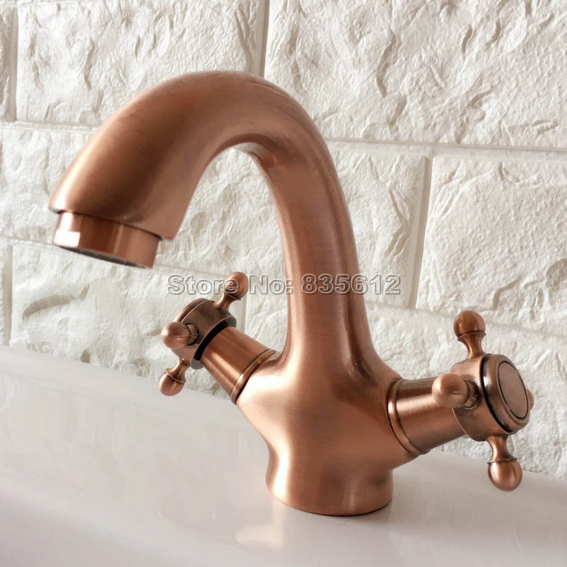 

Antique Brass Dual Cross Handle Bathroom Basin Faucet Deck Mounted Sink Mixer Taps Wnf390