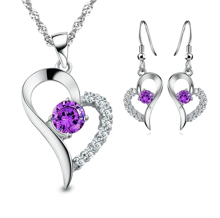 2015 New Silver Plated Cubic Zirconial Heart Shape Fashion Costume Jewelry Sets for Women Wedding Necklace Earrings | Украшения и