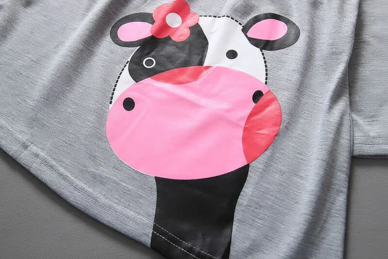 Hot Sale Baby Girl Clothes Girls Two Pieces Set Cotton Cartoon Cow Full Sleeved+ Pants Children's Suit | Мать и ребенок