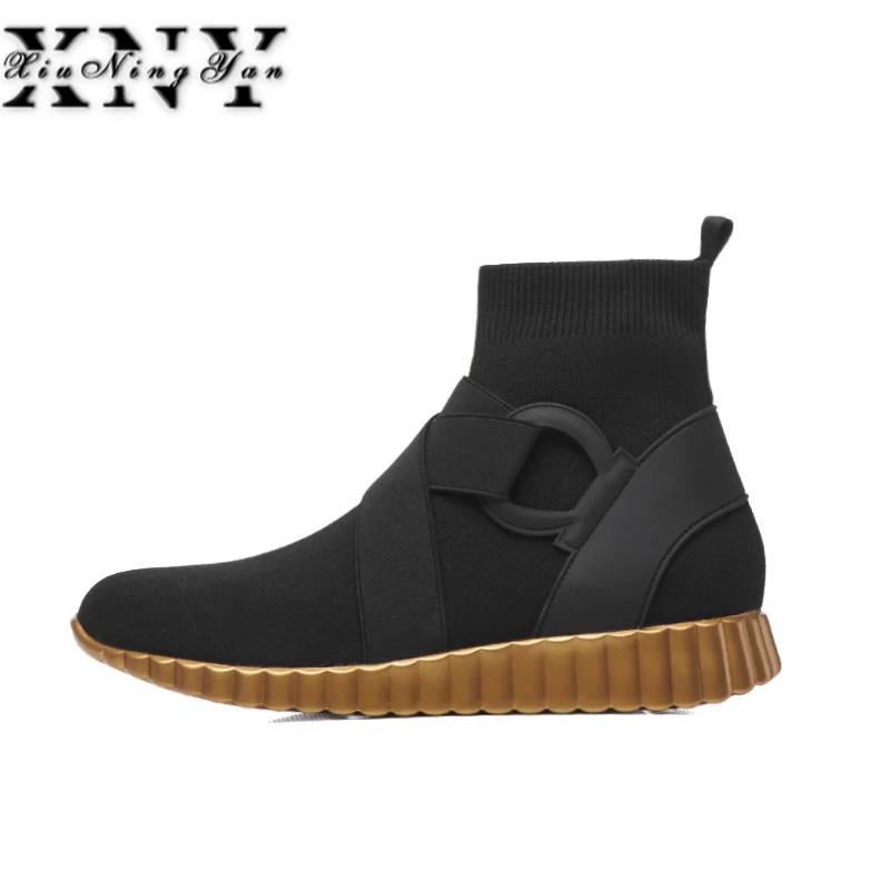 XiuningyanI 2019 Fashion Women Ankle Boot Stretch Fabric Short Socks Boots Booties Brand Shoes Casual Flat Platform Black | Обувь