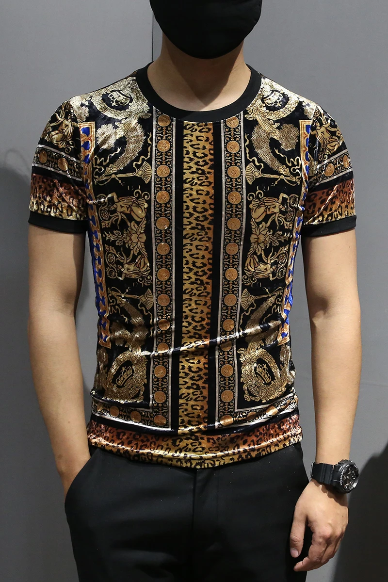 Барокко футболки Homme модные роскошные винтажные мужские бархатные Camiseta Клубное