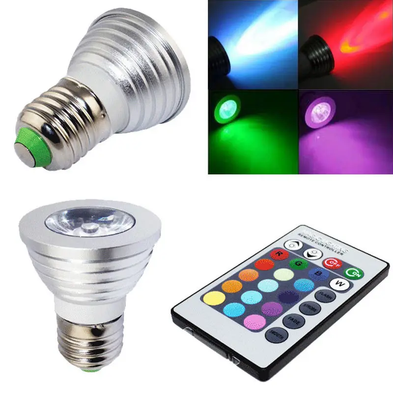 10 шт. новинка 220В/110В RGB лампа Светодиодная E27 3 Вт точечное освещение 16 цветов