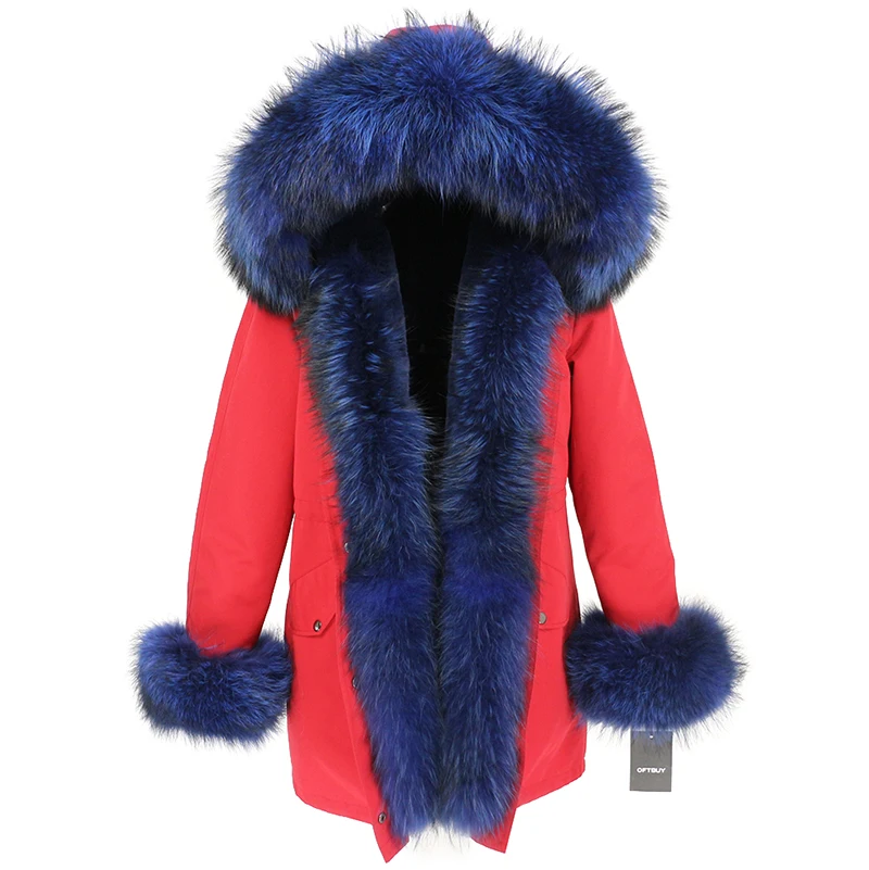 OFTBUY, пальто с натуральным мехом, зимняя куртка для женщин, натуральный мех енота, капюшон, водонепроницаемая, длинная парка, съемная, уличная одежда, роскошные парки, теплые