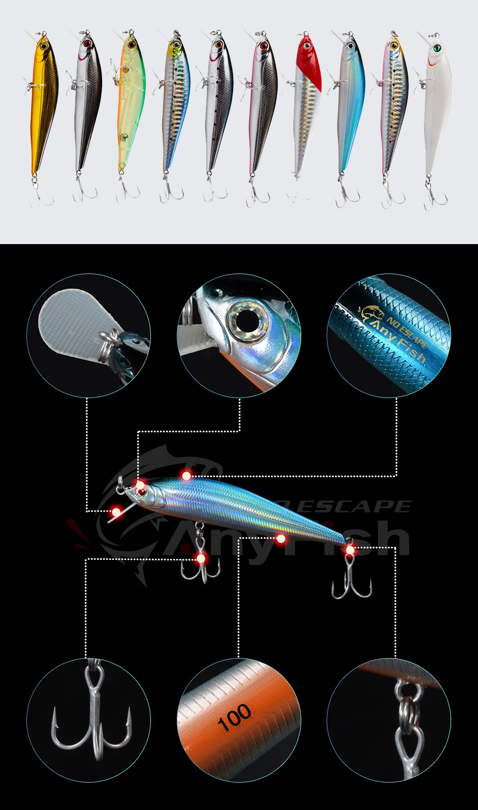 ANYFISH CBL MINNOW 95F плавающая приманка для рыбалки 9,5 см 11,2 г жесткая приманка с 2 рыболовными крючками Aritificial Bait 3D Глаза глубина 1-1,2 м