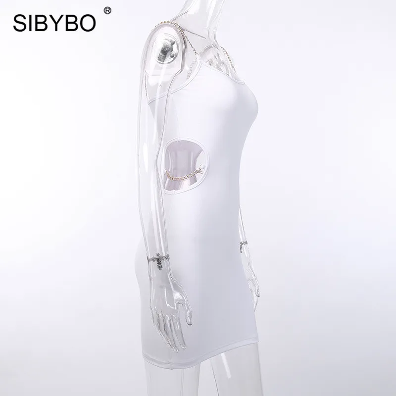 Sibybo сексуальное мини-платье с открытой спиной и цепочкой, женское Открытое вечернее платье без рукавов, однотонное летнее пляжное платье