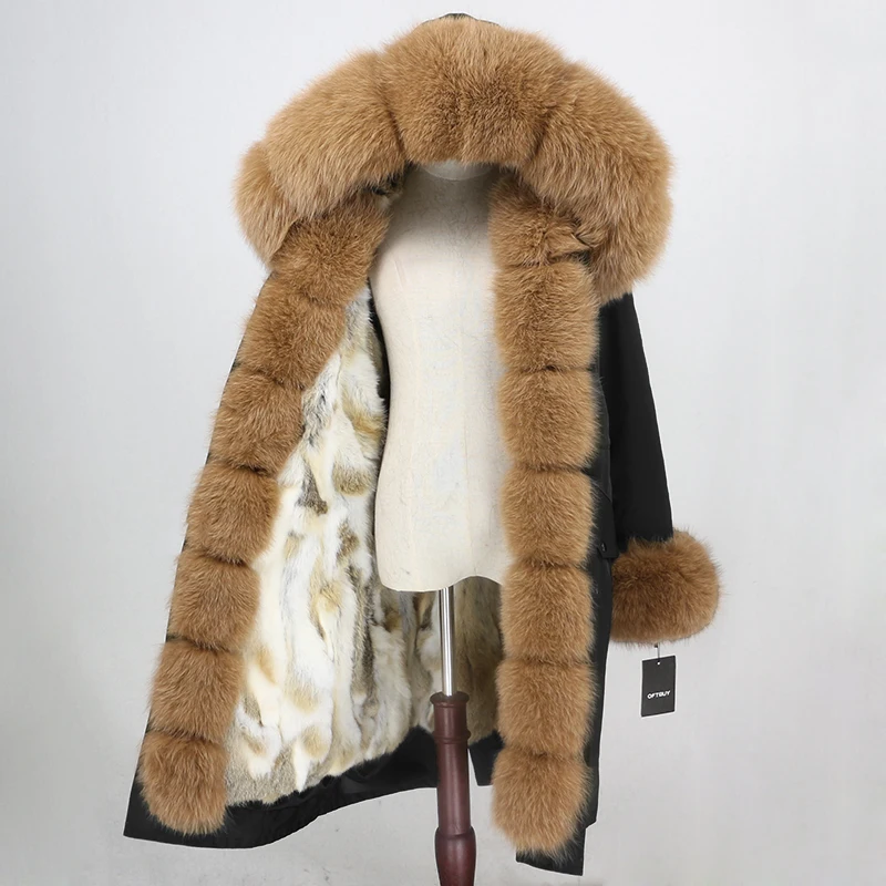 OFTBUY Водонепроницаемая парка X-long натуральное меховое пальто зимняя куртка женская натуральный Лисий мех воротник капюшон Подкладка из натурального кроличьего меха уличная одежда