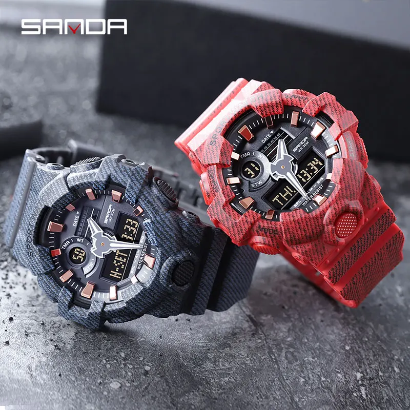 SANDA G стильные ударные часы мужские спортивные Reloj Led цифровые аналоговые