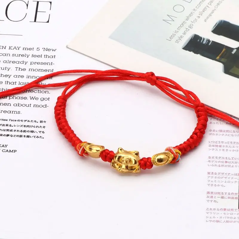 Cotton Red string - Unisex Lucky Kabbalah String Braided Golden Pig Charm Bracelets Fashion Jewelry | Украшения и аксессуары