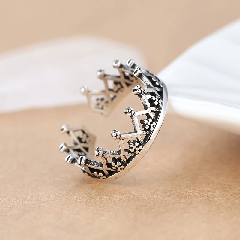Богемное панк Настоящее серебряное кольцо с короной античные кольца для женщин