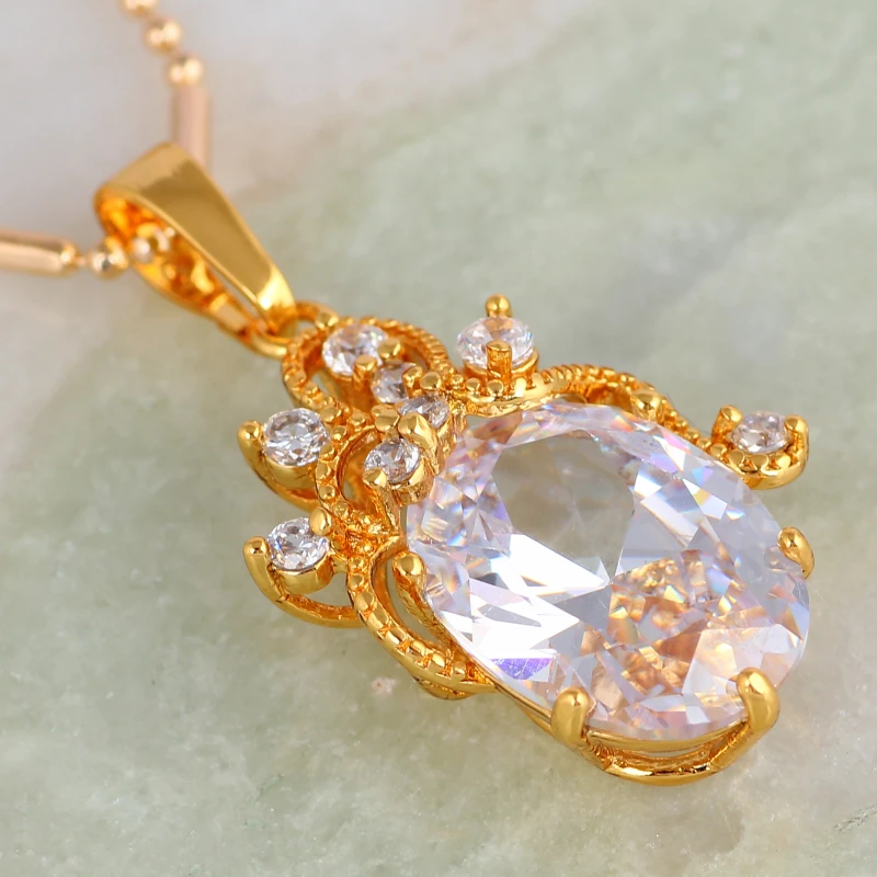 Элегантное ожерелье из желтого золота Модные украшения Белый Подвески ожерелья