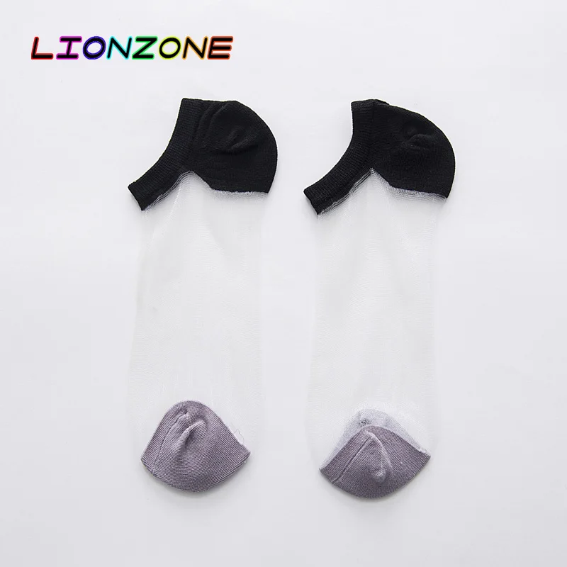Black 5Pairs LIONZONE, 5 пар/лот, кружевные носки в стиле Харадзюку, весенне-летние женские носки, невидимые тонкие шелковые носки до щиколотки - Цвет: Black 5Pairs