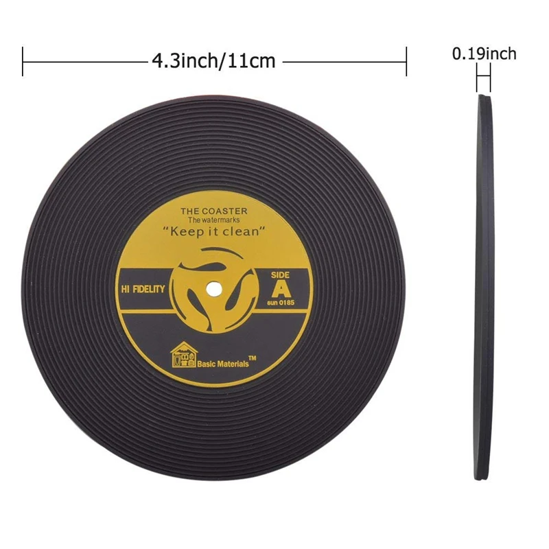 Подставки для напитков набор из 6 винтажных виниловых пластинок мягкая резиновая