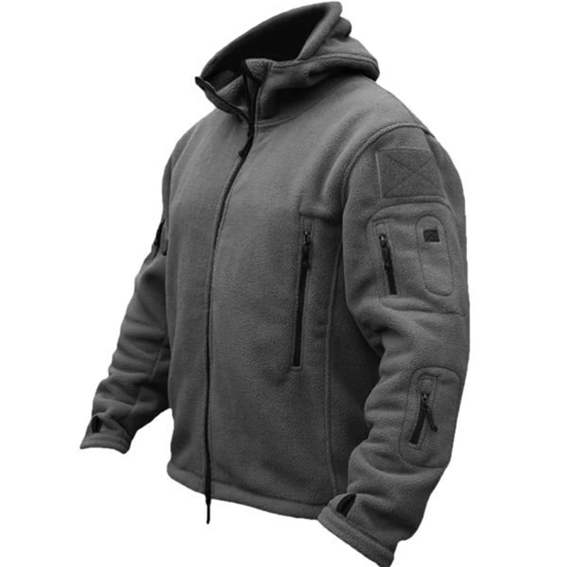 DARK GREY Мужская Тактическая Военная зимняя флисовая куртка с капюшоном флисовая куртка Polartec верхняя одежда армейская одежда - Цвет: DARK GREY