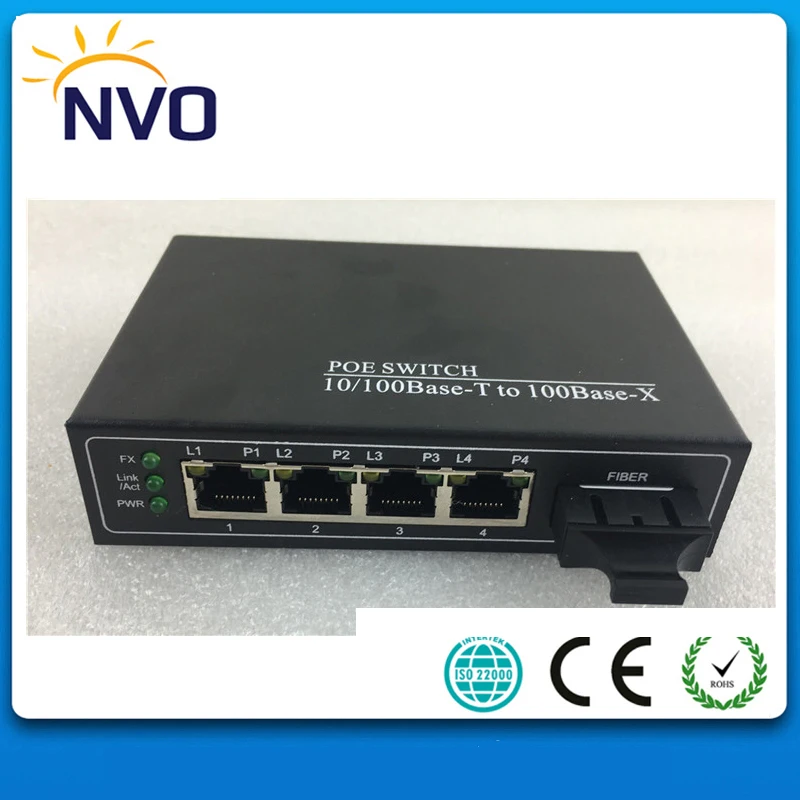10/100 м Неуправляемый коммутатор POE 4POE + 1 волокно SM двойное 25 км 5 портов