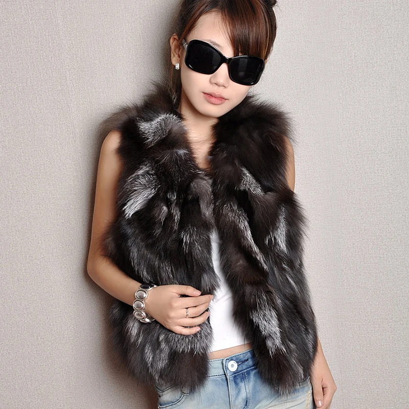Hot 100% Real Silver Fox Fur Vest Natural Waistcoat BE1550 Free Shipping | Женская одежда