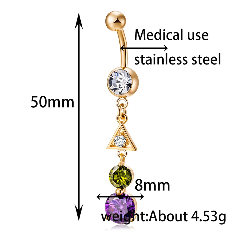 FORSEVEN модный пирсинг пупка Золотой Круглый Циркон хирургическая нержавеющая