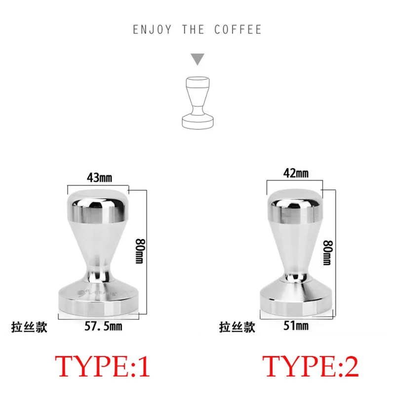 SIBAOLU 1 шт. Кофейные тамперы из нержавеющей стали с порошковым основанием и молотком, стиль 51 мм и 57,5 мм