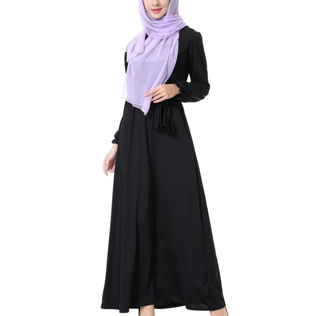 Женское платье в мусульманском стиле CHAMSGEND черное свободное однотонное с