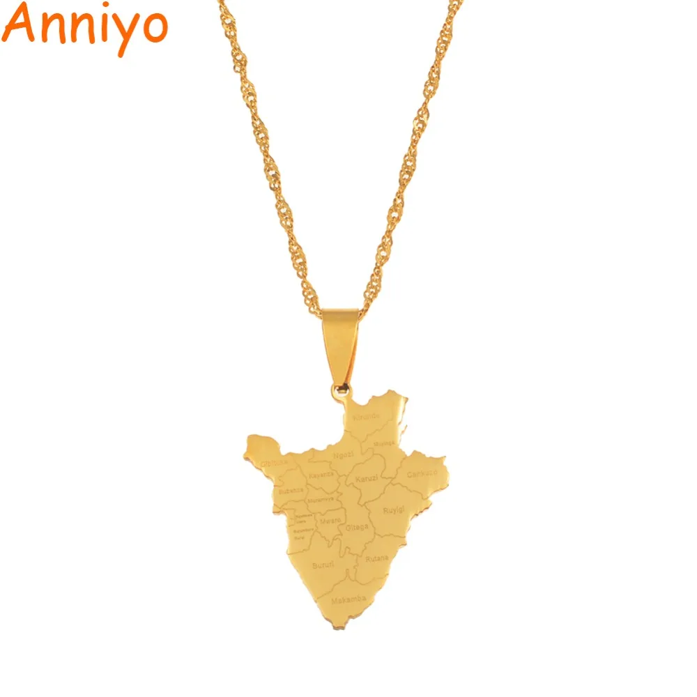 Anniyo Burundi, карта с именем города, ожерелья с подвесками, ювелирные изделия из нержавеющей стали, подарки из серебра#068721