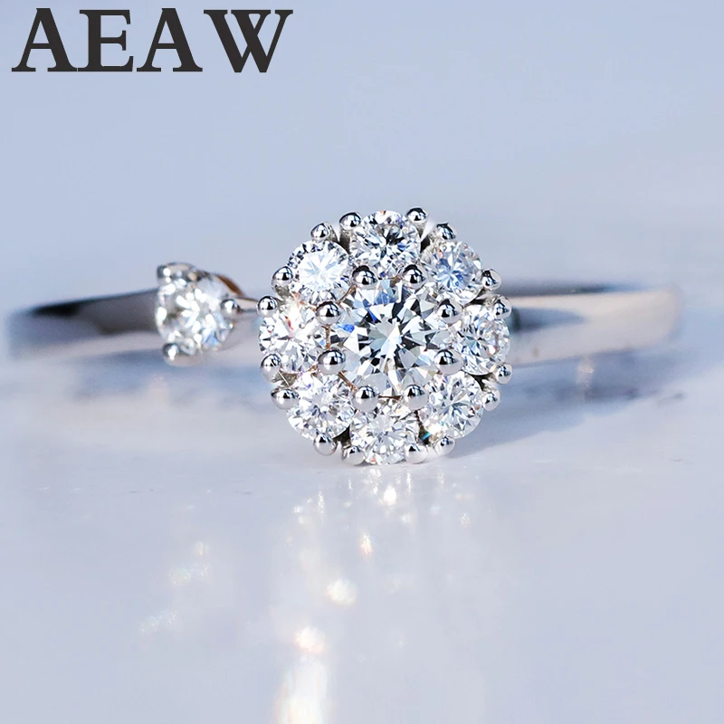 

0.25ctw Real Diamond Engagement Ring Prong Setting Halo Style 18k AU750 White Gold For Women