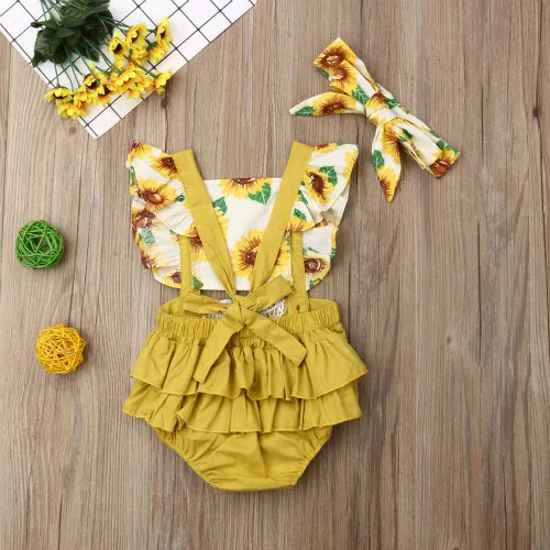 Летний Повседневный цветочный кружевной комбинезон для маленьких девочек|Боди