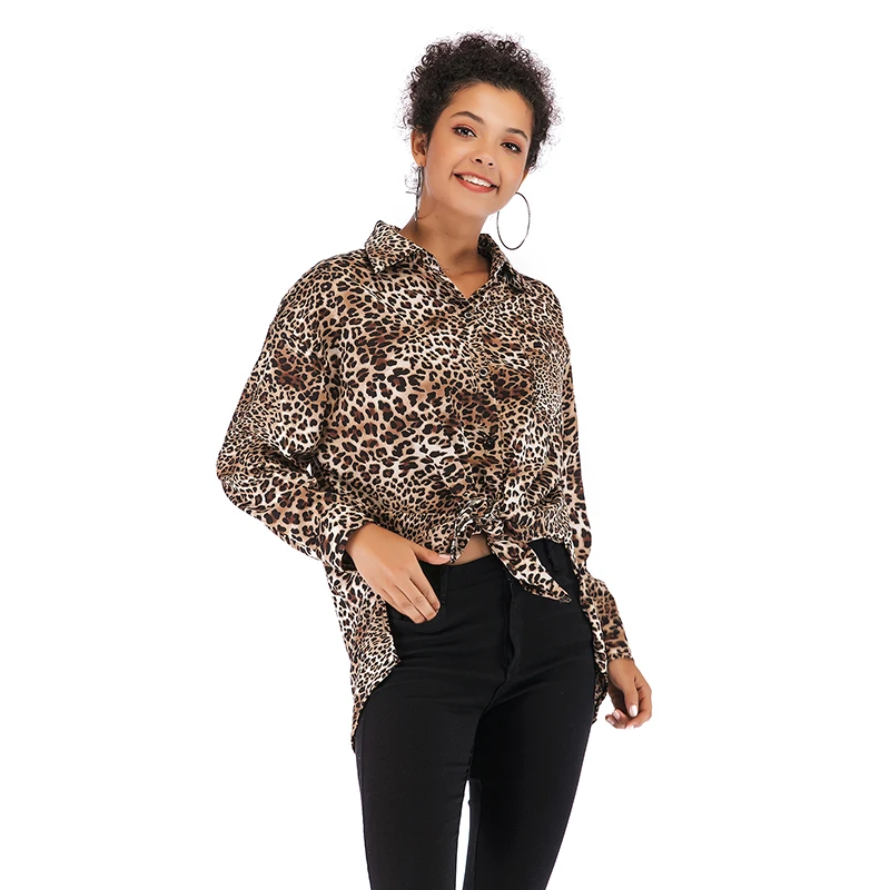 New Women Leopard Blouse Fashion turn down collar long sleeve Chiffon Feminina Clothing Plus Size Loose Blouses |