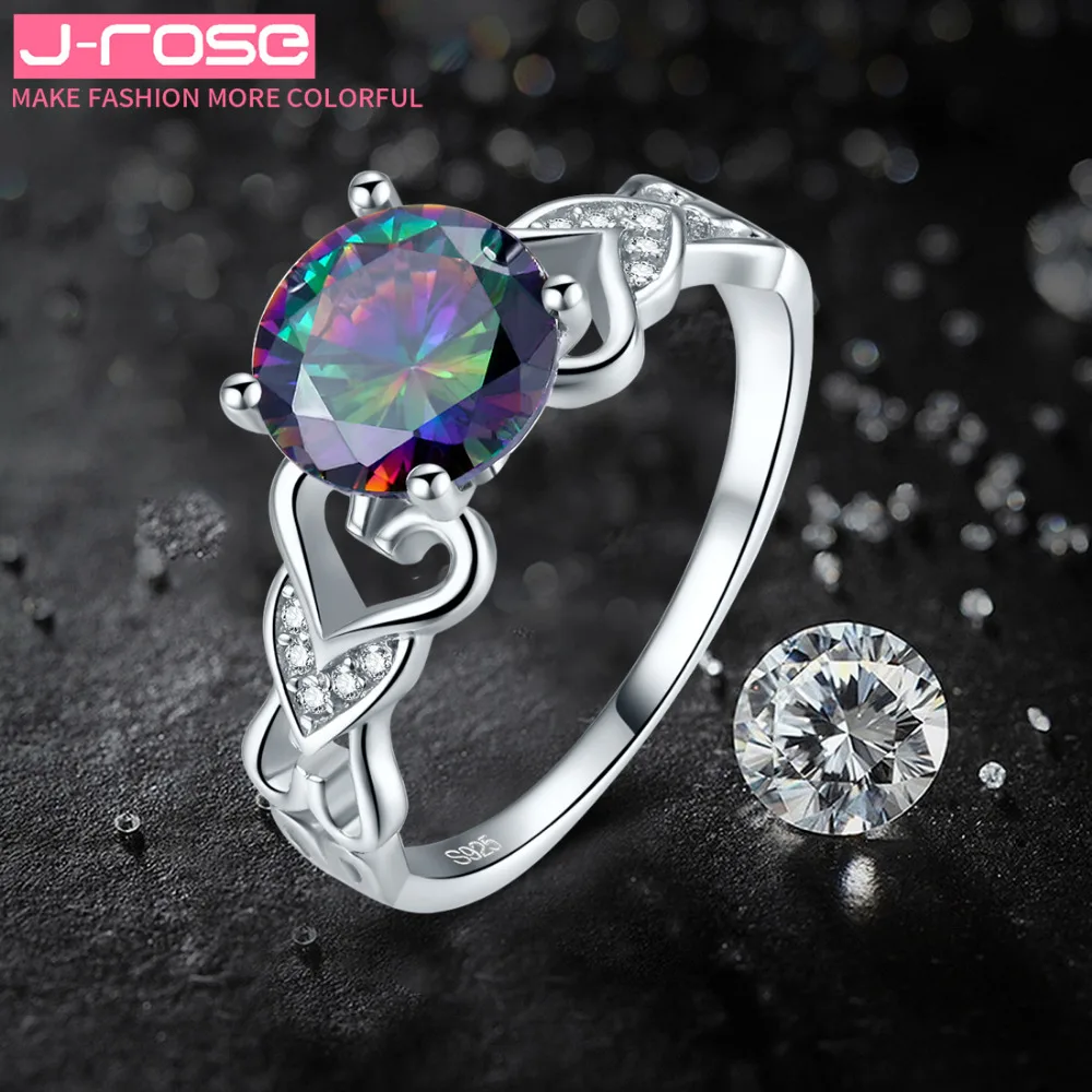 Jrose круглое кольцо 2.95ct Rainbow Fire Mystic CZ Solitaire Настоящее 100% Стерлинговое Серебро 925