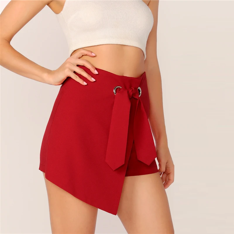 SHEIN уплотнительное кольцо поясом Асимметричная обертка шорты на молнии Fly элегантный Для женщин летние шорты Шорты с высокой талией