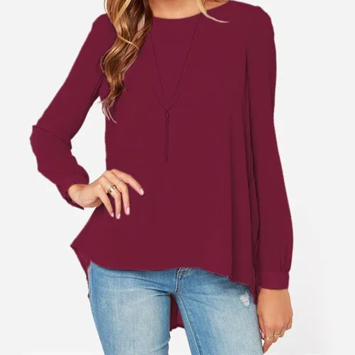 2018 модные женские блузки с длинным рукавом рубашки топ плиссированная шифоновая