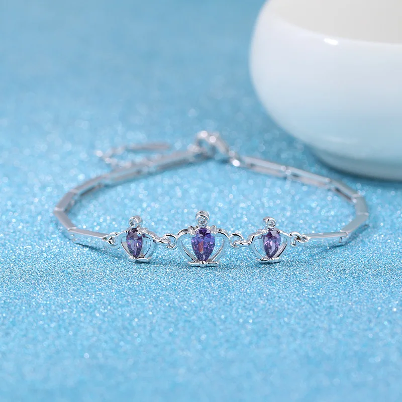 Женский браслет из серебра 100% пробы с короной и кристаллами|Гибкие жесткие