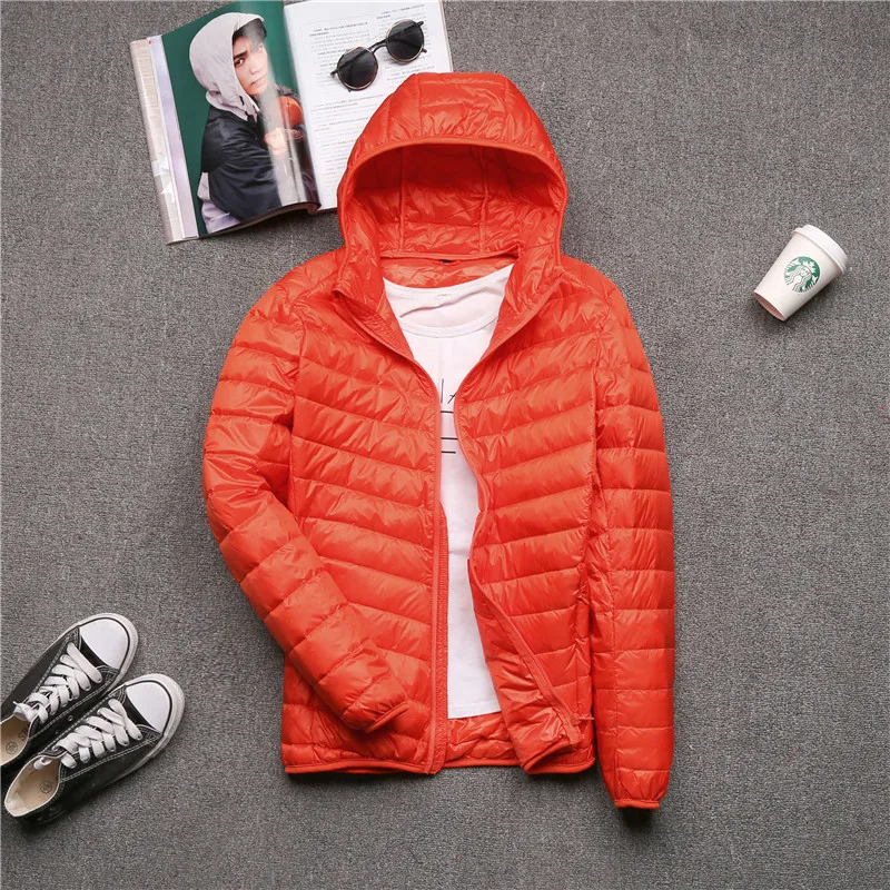 As picture Hooded Ультралегкая Мужская однотонная белая куртка-пуховик на утином пуху, мужские короткие пуховые пальто со стоячим воротником, мужская верхняя одежда с капюшоном, мужская одежда - Цвет: As picture Hooded