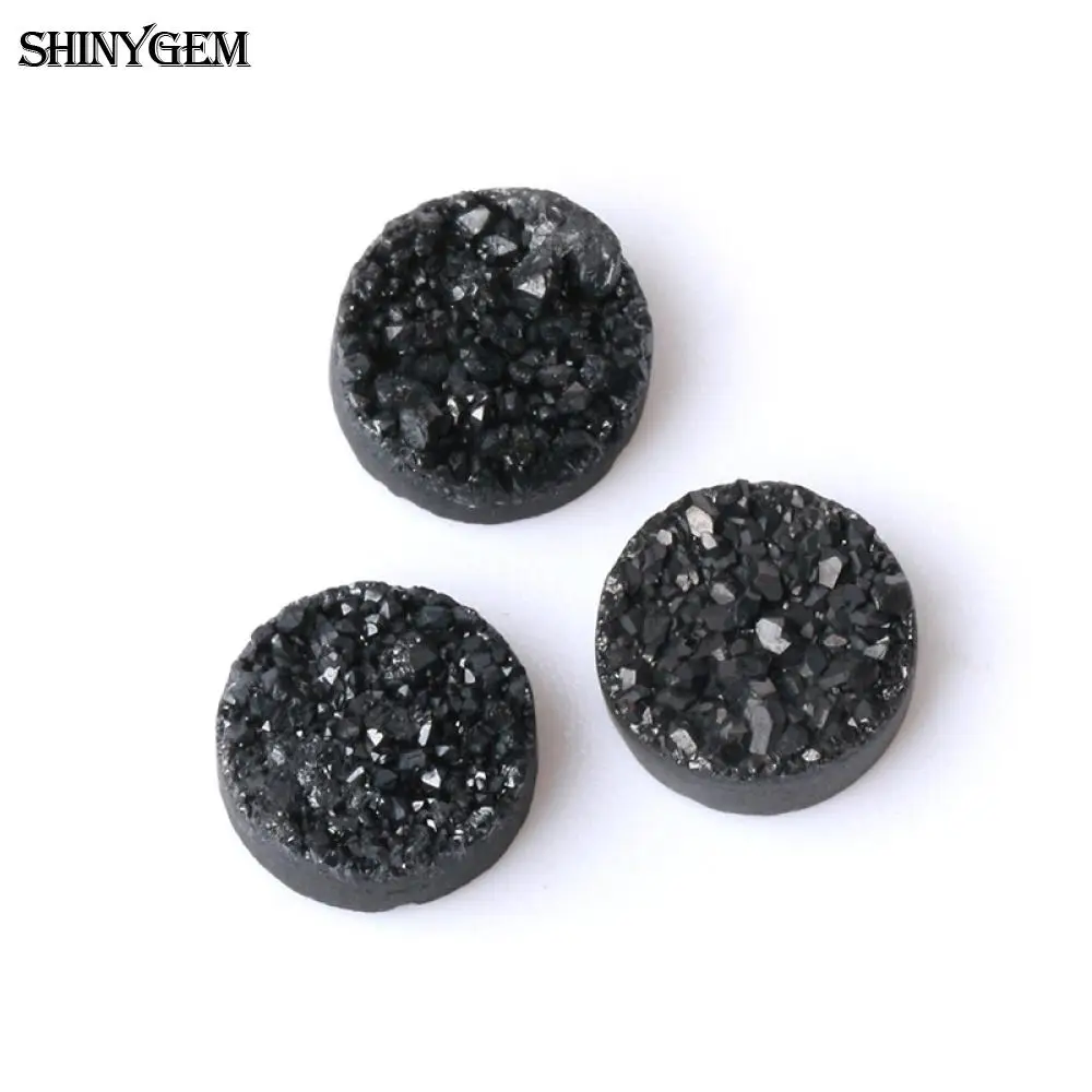 ShinyGem 12 мм Круглый камень друзы кабошон для колец минеральный кристалл кабошон натуральный камень бусины для рукоделия ювелирных изделий - Цвет: Black