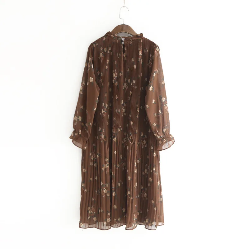 Daily Apparel 2019 Fashion Spring Long Sleeve Casual Ruffle Collar Floral Print Mori Girl Pleated Chiffon Midi Dress for Women | Женская