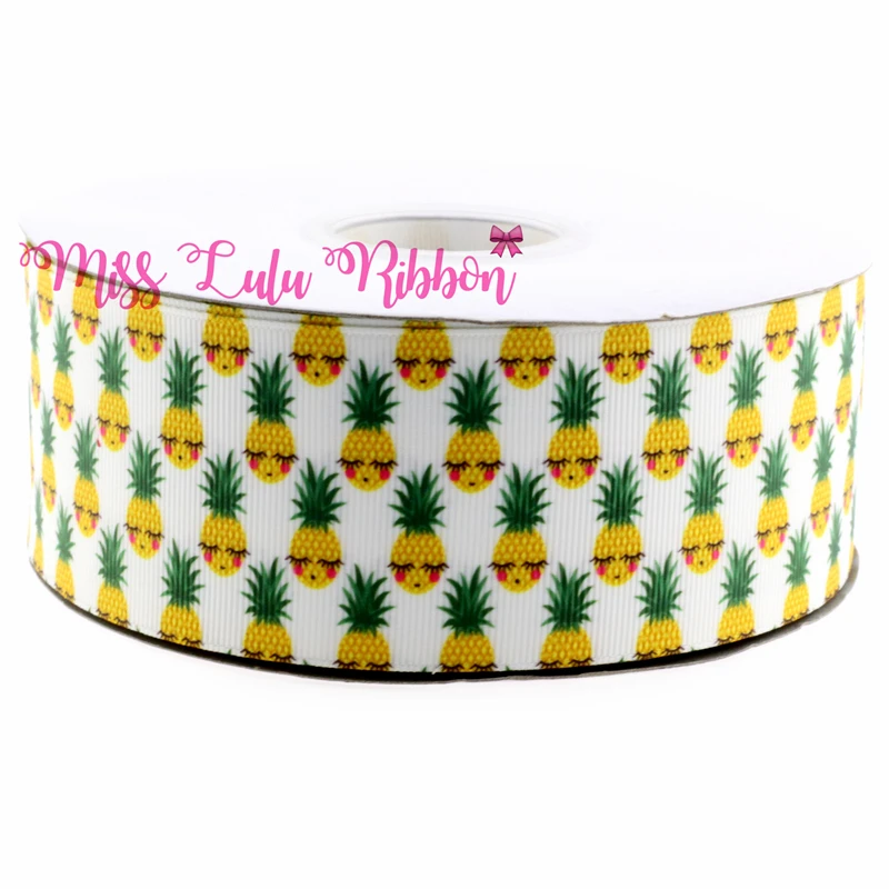 

6mm-75mm Pineapple cute cartoon Printed Grosgrain Ribbon 50 yards/lot DIY Handmade Gift Packing webbing MD170706-75-7770
