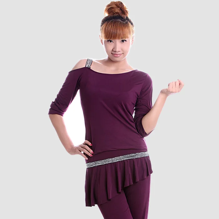 Женский костюм с блестками для бальных танцев топ и брюки длинными рукавами