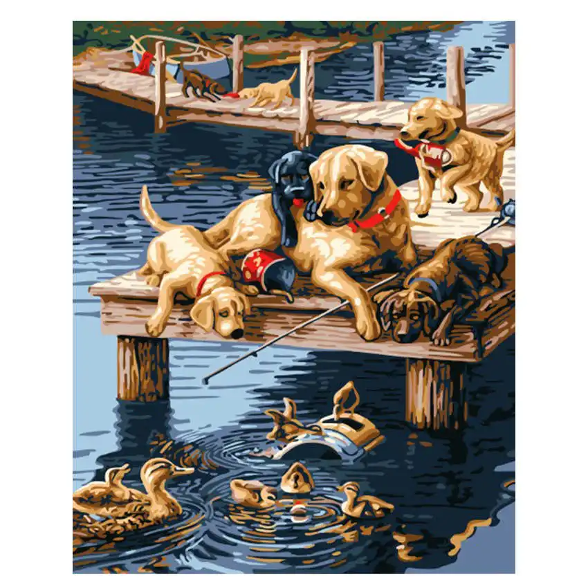 animal painting 14 Милая собака, картина, настенные картины по номерам, сделай сам, лошадь, масло, животное, рисунок по номерам для гостиной, олень, домашний декор, кошка, искусство - Цвет: animal painting 14