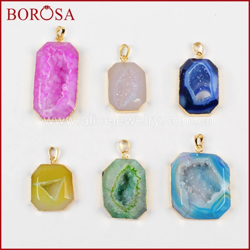BOROSA дизайн 1 шт Радуга восьмиугольник золотой цвет натуральный кристалл Druzy Geode