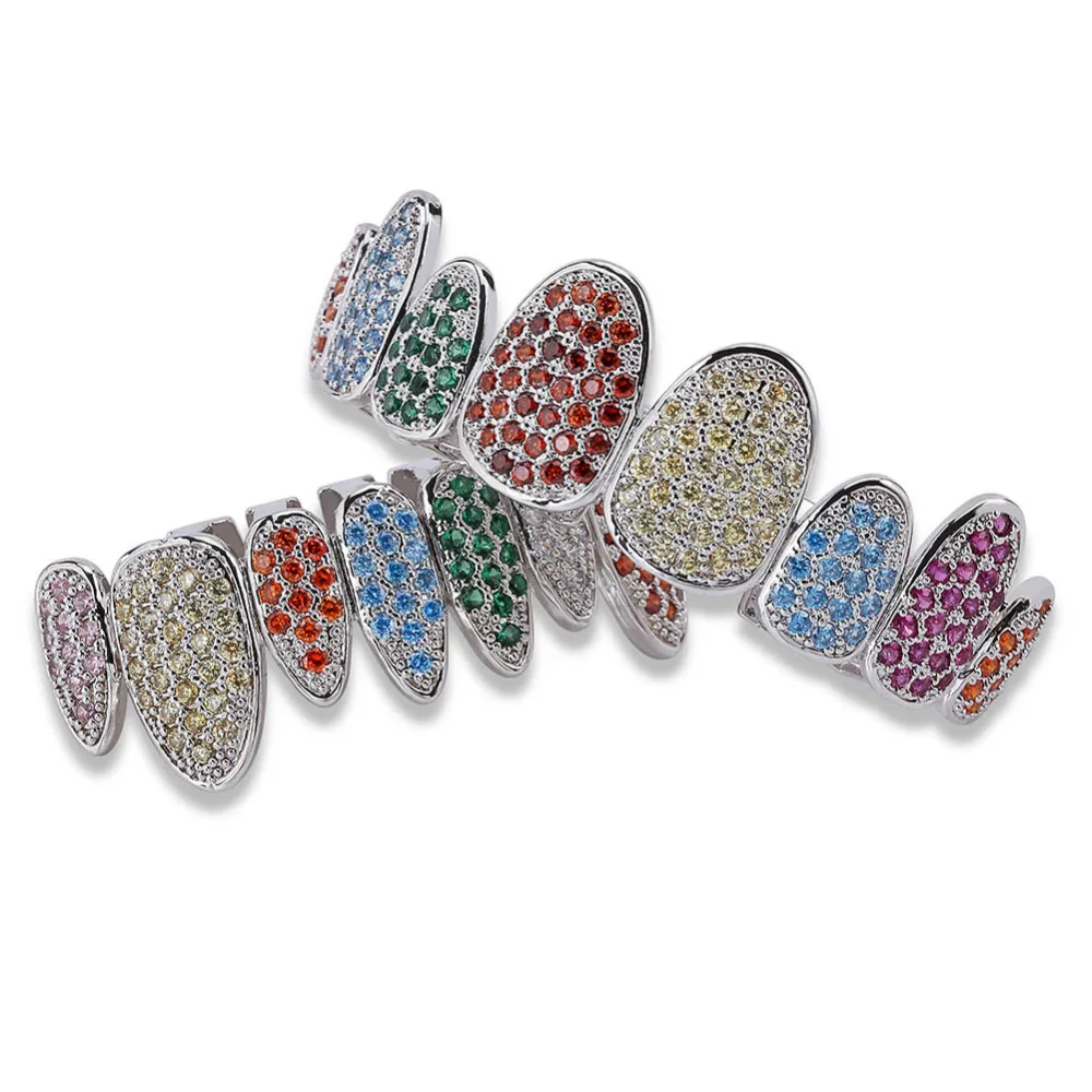 JINAO серебряный цвет Iced Out Gold Grillz ювелирные изделия с кристаллами Верхняя Нижняя решетка 8 зубов ювелирные изделия для тела хип-хоп Bling AAA кубический циркон для мужчин