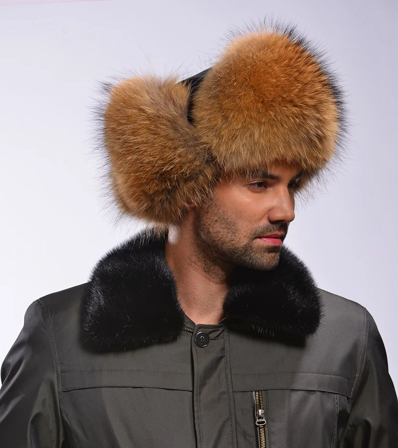 Шапка бомбер мужская из натурального меха енота на зиму 2017|fur hat men|bomber hatmens bomber |