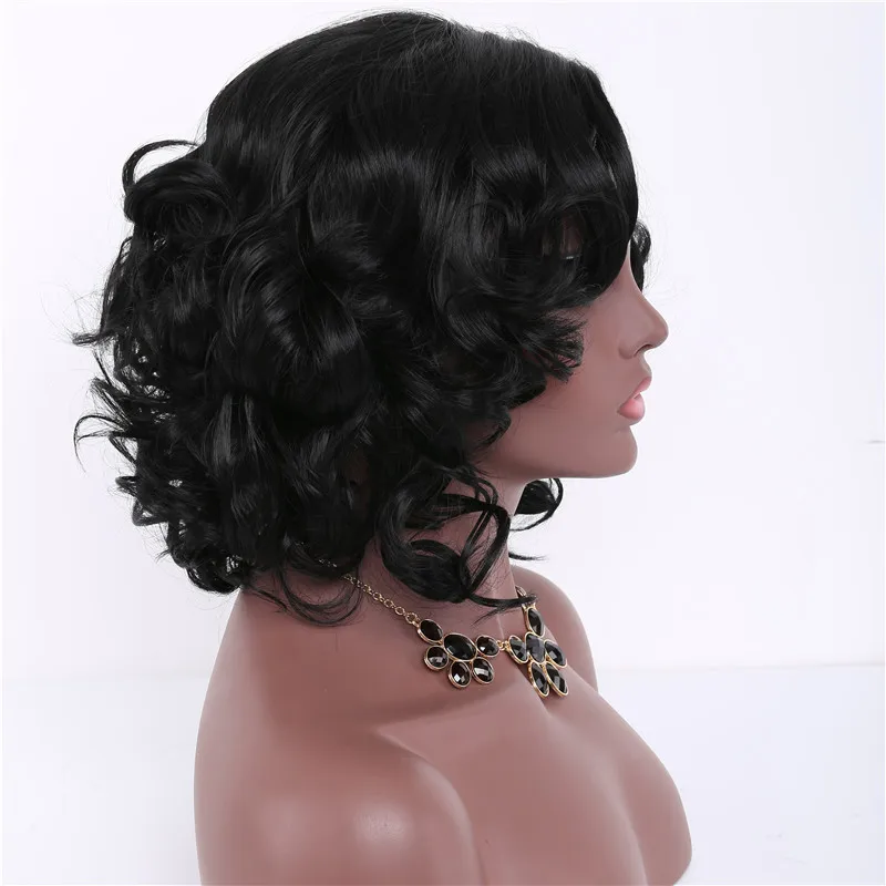 Europe and the United States burst paragraph ladies fashion black woman short curly synthetic 35 cm Heat Resistant |