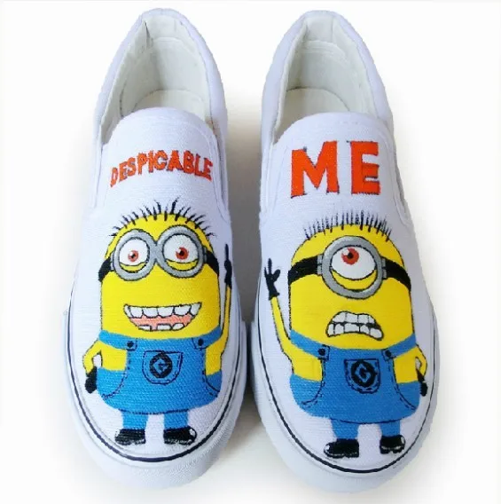 Free shipping 2013 Despicable me hand-painted shoes male students fall painted despicable little yellow man | Обувь