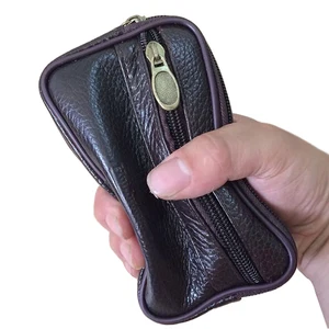 Забавная Мужская сумка из натуральной воловьей кожи, кофейного цвета, кошелек для мелочи на молнии, Повседневная Поясная сумочка для мужчин, мобильный телефон