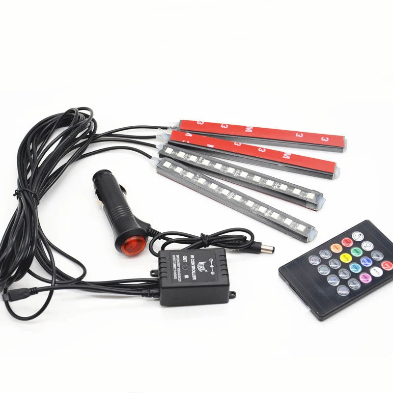 

4X RGB 12 Светодиодный ных лент 7 цветов Пульт дистанционного управления интерьер автомобиля напольный атмосферный свет