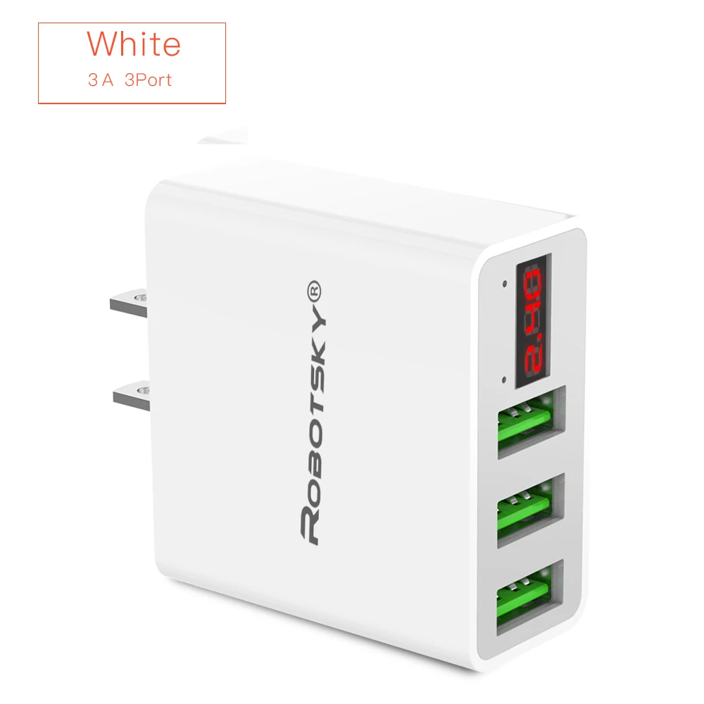 Max 2.4A 3 порта USB зарядное устройство для телефона светодиодный дисплей Быстрая зарядка мобильное настенное зарядное устройство для iPhone samsung XIAOMI huawei OnePlus 5 - Тип штекера: US Plug White