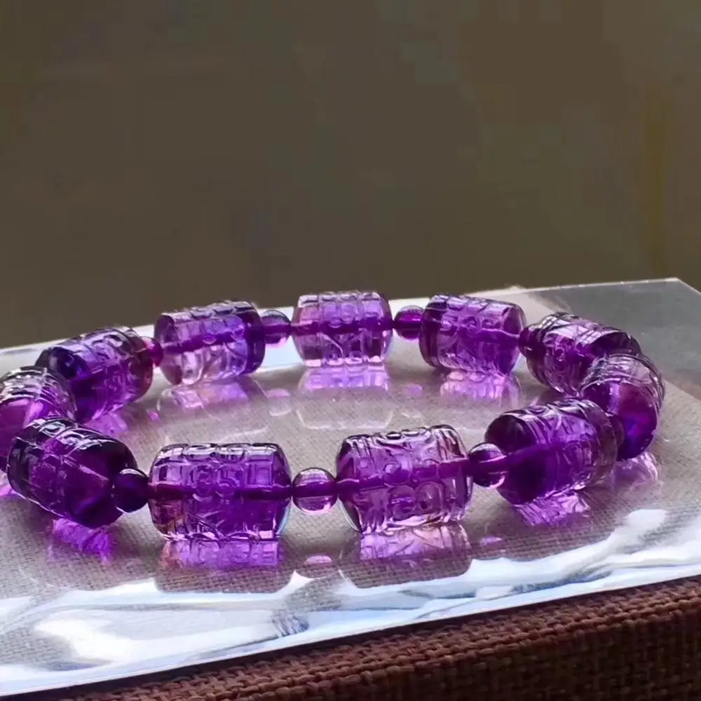 Природный Аметрин кварцевые желтый фиолетовый браслет Clear резные баррель бисер