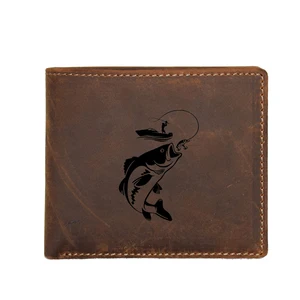 Laser Engraved Interesting Fish Wallet Men RFID Card Wallet Genuine Leather Bags Men Custom Name Coin Purses Wallets 10 item image