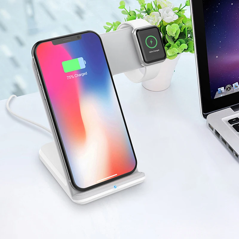 Беспроводное зарядное устройство 2 в 1 для iPhone Samsung 10 Вт станция быстрой зарядки Qi